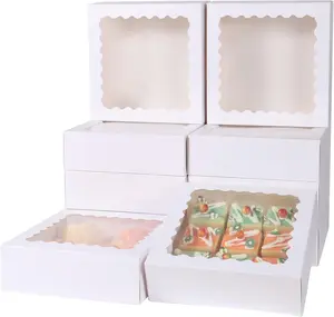 24 pcs12x12x3 Inch Bakery Boxes with Window, White 12 inch Cake Pastry large Pie Cookie Box for Dessert,strawberry,Chocolates Boxes