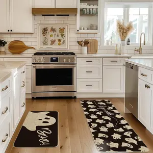 Halloween Themed Kitchen Mat, 2 Counts/set Boo Letter & Ghost Pattern Kitchen Rug, Non-slip Floor Mat, Decorative Carpet for Home Living Room Bedroom