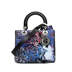 Pre-owned Dior leather Tote Bags Lady Bag Five Section Pattern C Silver Clasp 2017