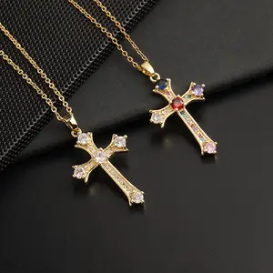 Gemstone Glory Cross Pendant – Colorful, Sparkling Religious Necklace, Elegant Faith-Inspired Jewelry