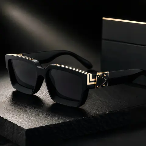EUNOIALENS Men's Gold Metal Box-Shape Full Rim Sunglasses - Stainless Steel, Celebrity-Inspired Eyewear, Men's Accessories, Cool Gifts for Guys, Unique Mens Birthday Presents