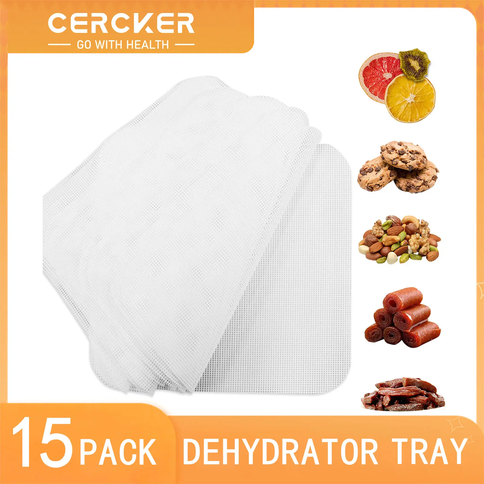 Cercker 15 Pack Square Silicone Dehydrator Sheets, Non-Stick Fruit Dehydrator Trays, Reusable Steamer Mesh Mats for Fruit Dryer (14.4*14.4 Inch)