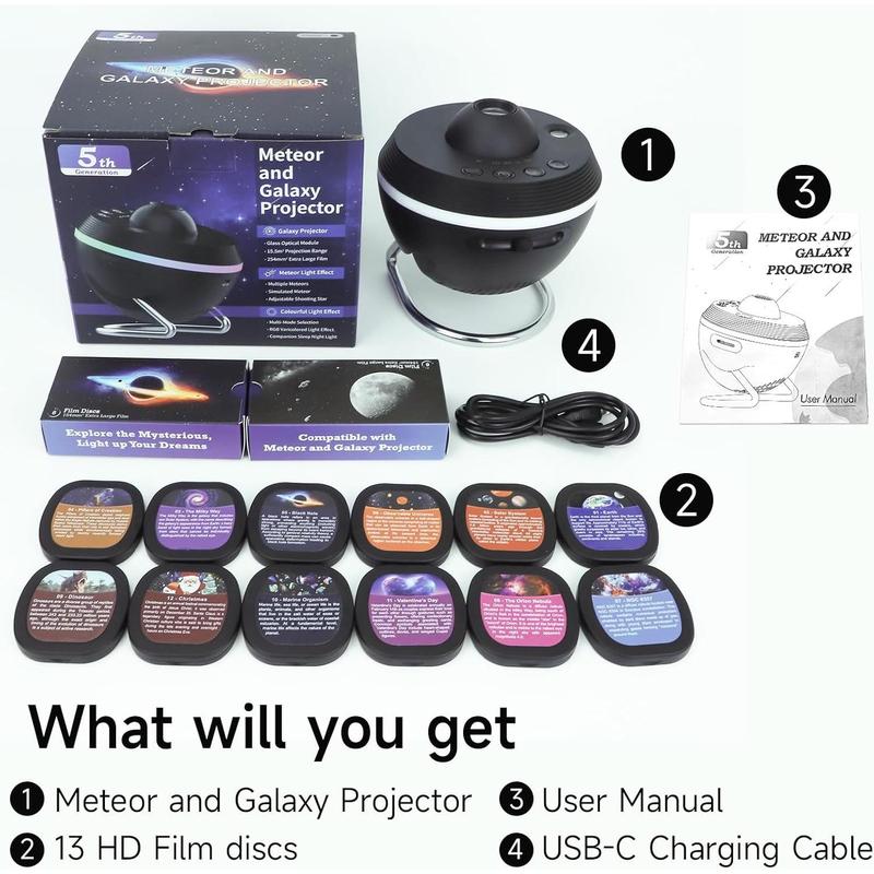 Galaxy Projector Night Light, 13 in 1 HD Planetarium Galaxy Projector for Bedroom, Star Projector Galaxy Light Projector with Timer, Meteor & 6 RGB Lighting Night Light for Kids Adults, Party Light/Home Decor