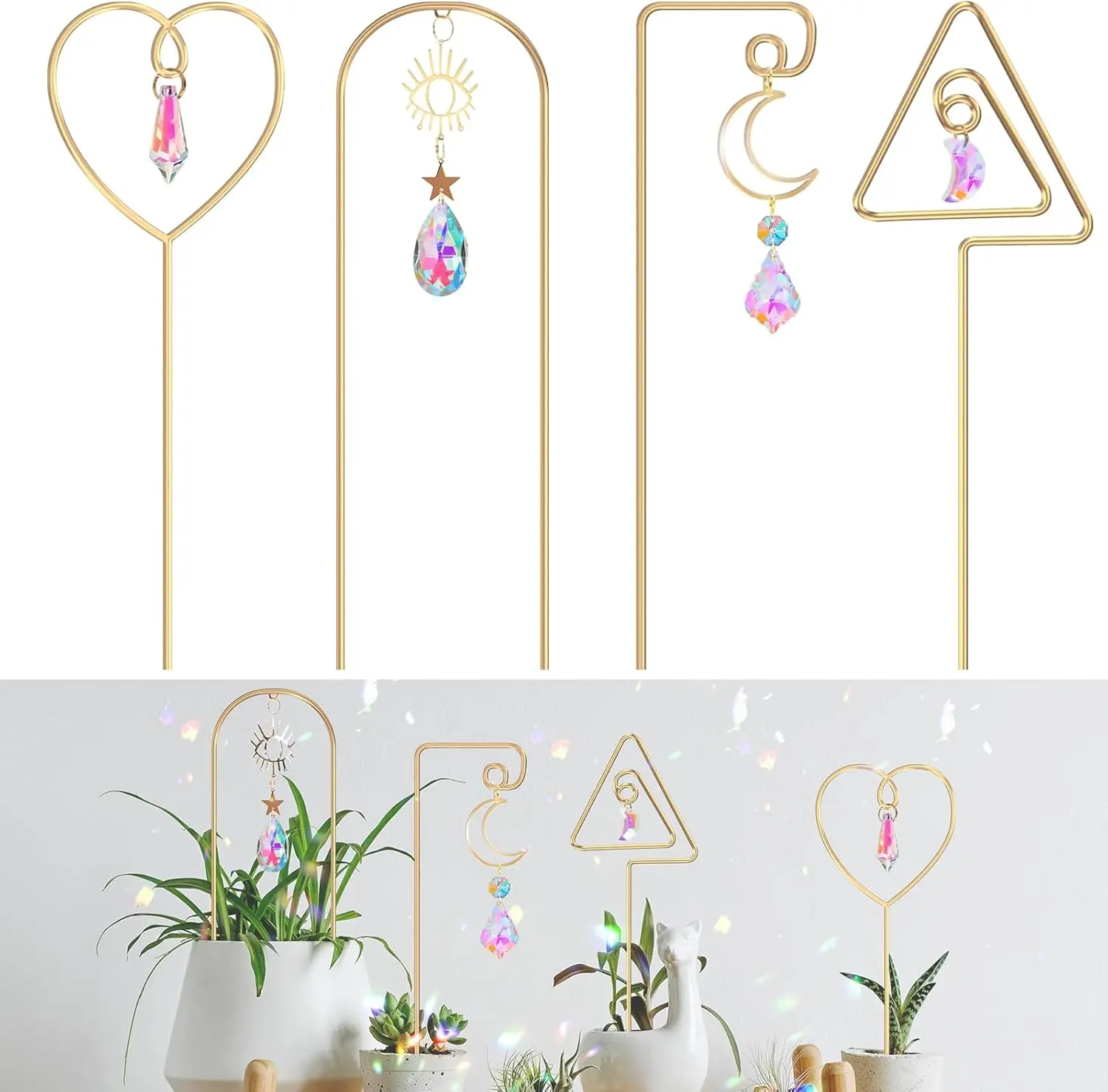 Small Trellis for Potted  Indoor with Colorful  Sun Catcher, 14.17 Inch Metal  Lattice for Mini Potted  Decoration for Home Window Garden 4 Pack