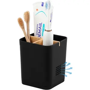 3-Slot Bamboo Toothbrush Holder - Electric Toothbrush Organizer for Bathroom Countertop & Vanity Set