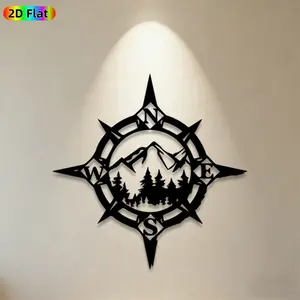 1pc Compass Mountain Metal Wall Art, Adventure Compass Statue Mural, Ideal Gift for New Year, Easter, Outdoor Adventure Enthusiasts, Weather-Resistant Metal Wall Decor Wall Sculptures, Perfect for Patio Wall & Garden Fence, Unique Nature-Inspired Decor