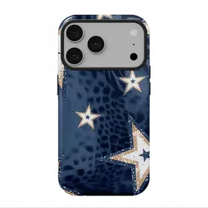 Dark blue leopard print five-pointed star phone case, suitable for iPhone 17, 16, 15, 14, 13, 12, 11, X, Samsung, and other series models.It is a double-layer protective case with strong compatibility, fashionable design and a firm fit.