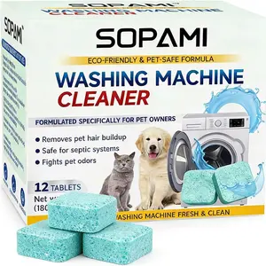 Washing Machine Cleaner Tablets 12-Pack (12 Month Supply) for HE/Top/Front Load Washers - Removes Stubborn Pet Hair, Odors, Mold & Residue, Septic Safe & Fragrance Free