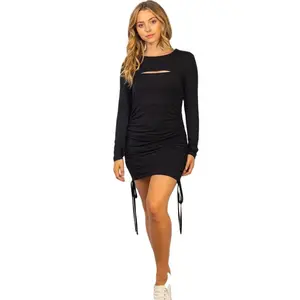 Everyone's LBD Ruched Cutout Bodycon Dress - Black, Super Soft Stretchy Fabric, Side Ruching, Casual Wear, Machine Washable