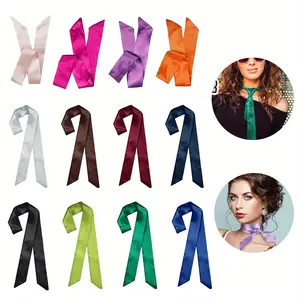 12Pcs/Set Mixed Designs Satin Head Hair Handbag Handle Highlights Scarf Tie Bundle,Slender Decorative Neckerchiefs,Elegant Hairbands,Bag Ribbon Scarf Wrap,Birthday Gifts,Hand Tools Kits