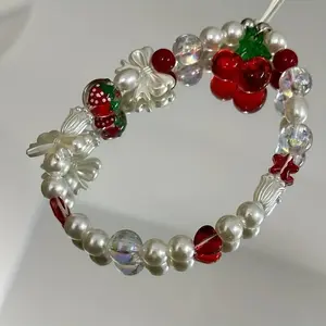 Cute Cherry & Bowknot Design Phone Chain, Fashionable Beaded Phone Lanyard, Phone Strap for Women & Girls, Mobile Phone Decoration Accessories, Phone Charm