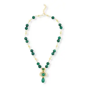 Rarities Fine Jewelry Rarities 18" Gold-Plated Malachite Statement Drop Necklace