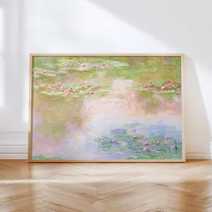 Claude Monet Water Lilies Print | Impressionist Landscape Painting | Pink Garden Wall Art | Floral Poster