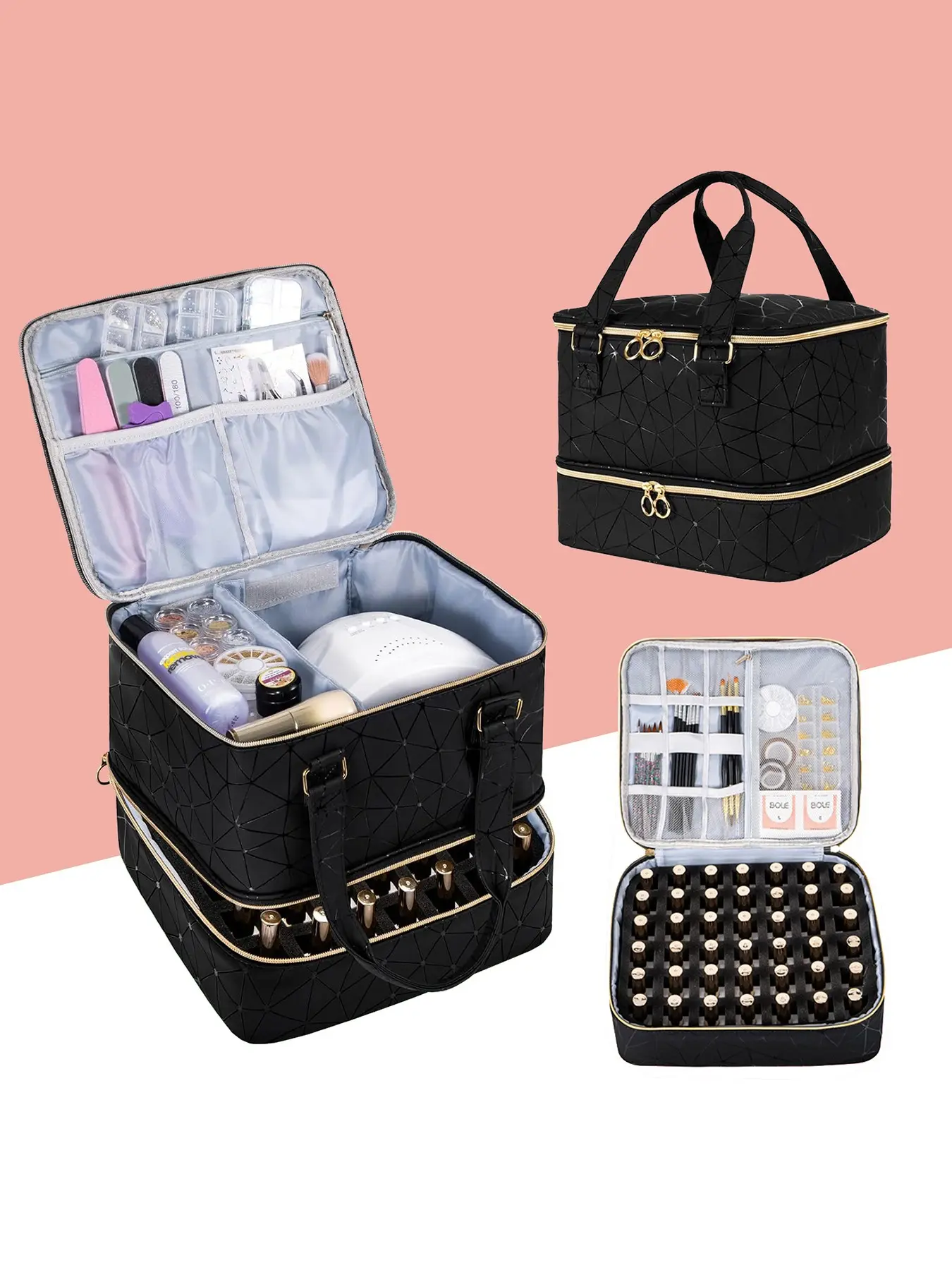 Nail Polish Zipper Storage Bag Holds Up to 42 Bottles Nail Lamp Included Essential Manicure Kit Organizer for Beauty Salons and Studios Cosmetic Bag Cosmetics Organizer Makeup Containers Beauty Storage Pouch