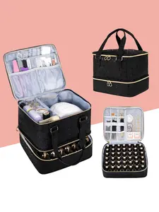 Nail Polish Storage Bag Holds Up to 42 Bottles Nail Lamp Included Essential Manicure Kit Organizer for Beauty Salons and Studios Cosmetic Bag