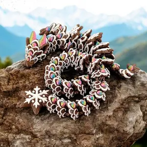 3D Printed Snowflake Dragon Rainbow Color Joint Flexible Moving Realistic Dragon Ornament Gift, Durable Plastic Material