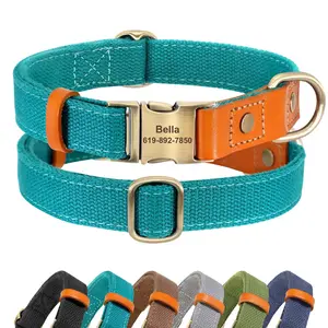 Customizable Adjustable Nylon Dog Collar - Durable, Water-Resistant, and Reflective Pet Collars with Engraved ID Tag and Nameplate - Perfect for Small, Medium, and Large Breed Dogs and Cats