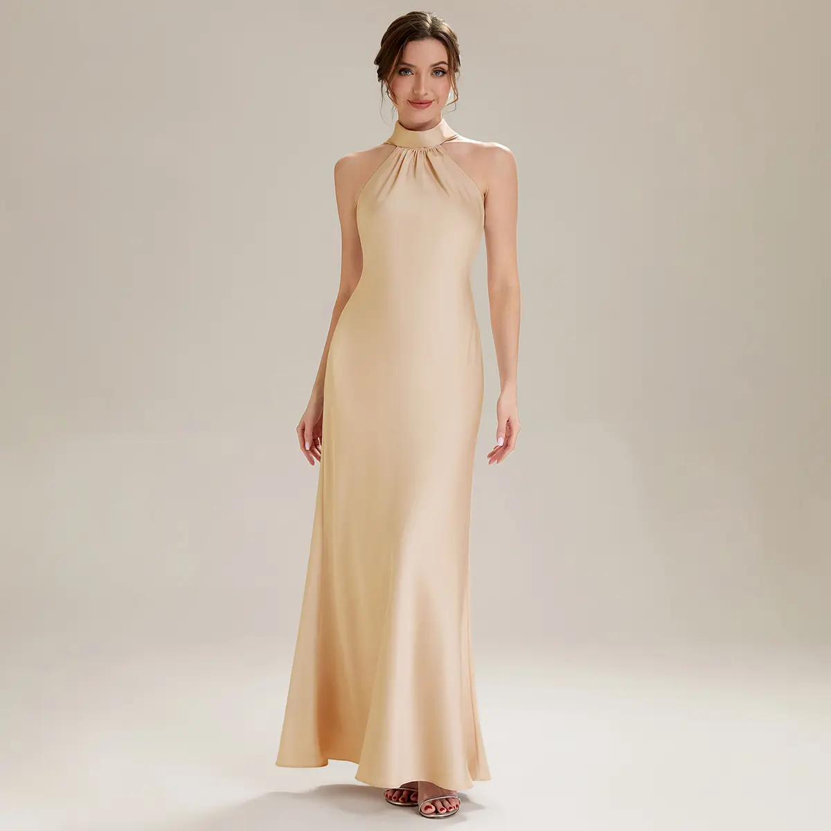 Ever-Pretty 2026 New Trend Satin Halter Neck Sleeveless Mermaid Bridesmaid  Dress with Flowing Ribbons and Back Zipper for Wedding Party ES02707 -  TikTok Shop