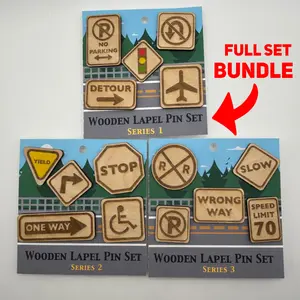 2026 - Road Signs Bundle - Wooden Pin Set of 15 - With Magnets