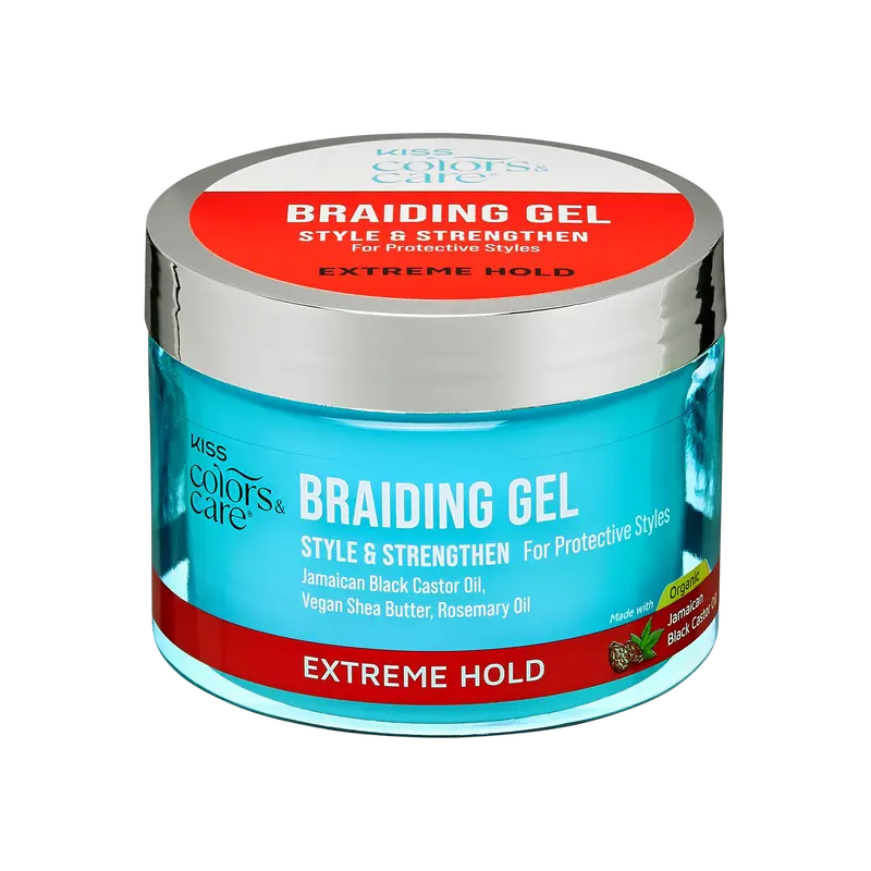 Kiss Colors & Care Braiding Gel | Extreme Hold, Braid Gel, Twist Gel, Style & Strengthen, 6 oz, Hair Care