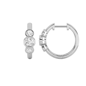 0.75ct 14K White Gold Trio Round Diamond Hoop Earrings