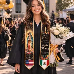 Personalized Catholic Graduation Stole, Virgen de Guadalupe Grad Sash, Custom Name Class of 2026, First Generation Graduate Gift