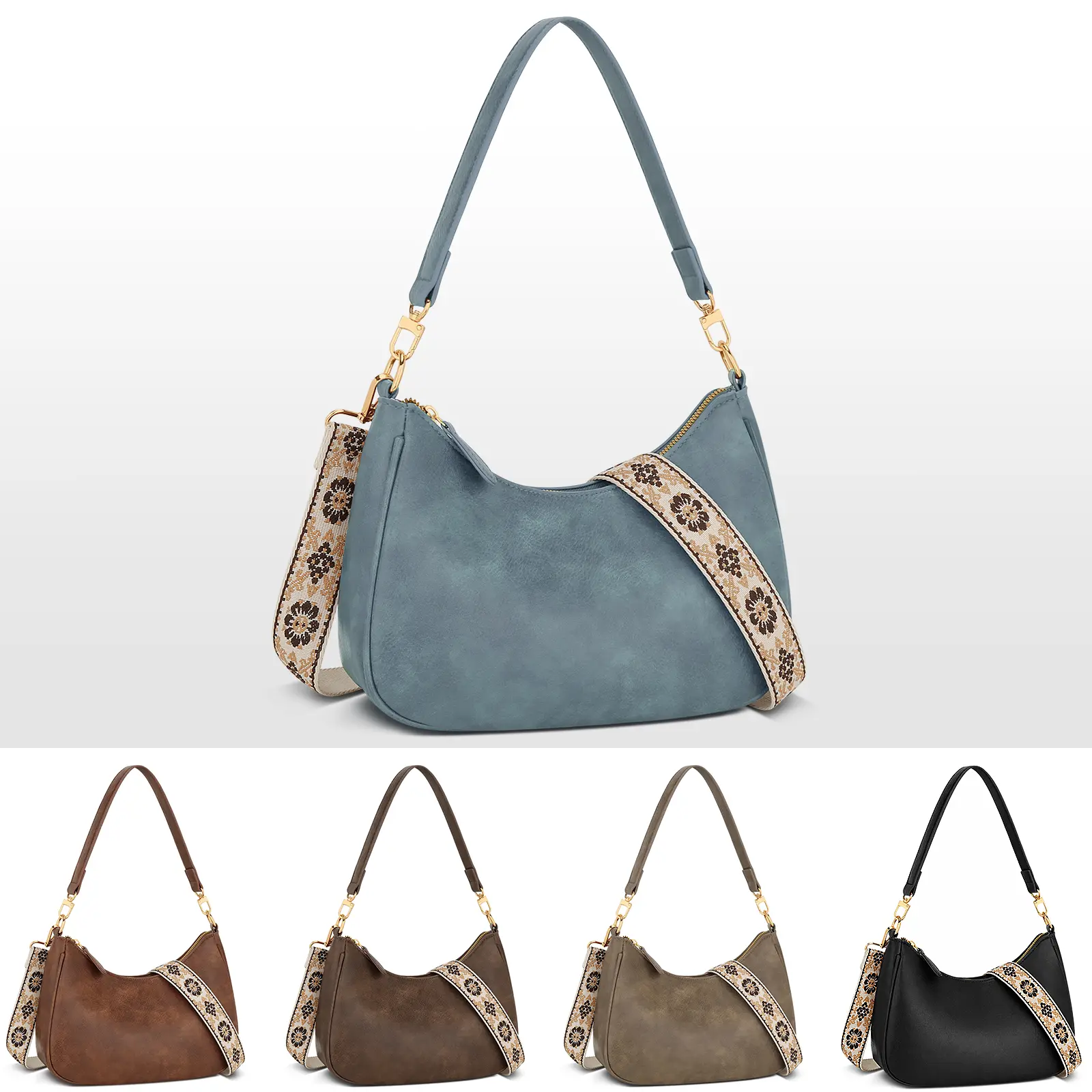 KKXIU Small Cute Purses for Women - Vintage PU Leather Shoulder Bag, Boho Crossbody Bag with Detachable Ajustable Wide Strap