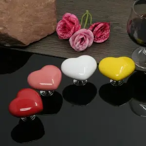 4Pcs Toilet Button Pusher, Toilet Flusher Heart-Shaped Top Push Button for women with Long Nails, Ceramic Knobs for Cabinet, Dresser, and Wardrobe