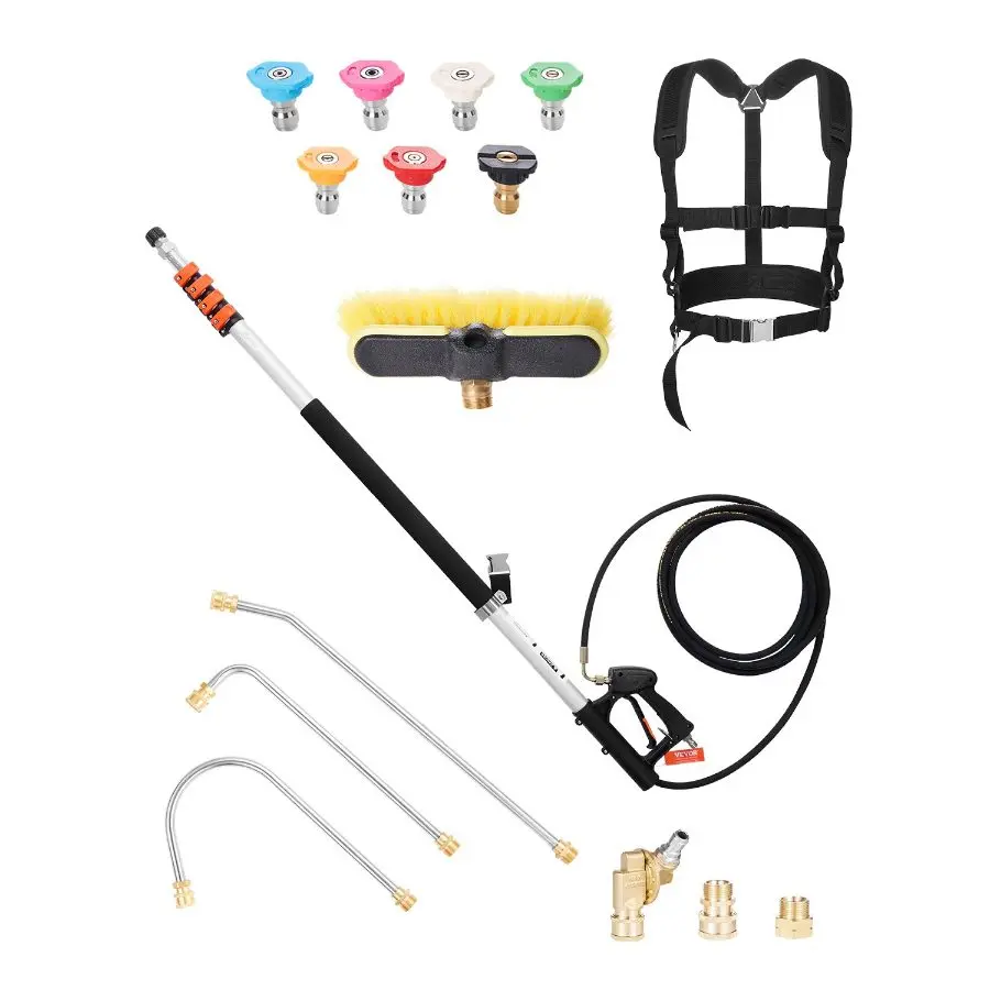 【Summerfinds】 24 ft Aluminum Telescoping Pressure Washer Wand Kit, 4000 PSI Attachment with Power Washer Lance, Telescopic Handle, Gutter Cleaner, Scrub Brush, Pivoting Coupler, 7 Spray Tips, Support Harness, Pressure Washer Attachmentdealsforyoudays