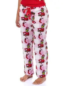 Dr. Seuss The Grinch Pajamas Women's Pink Buffalo Santa Plush Lounge Sleep Pants