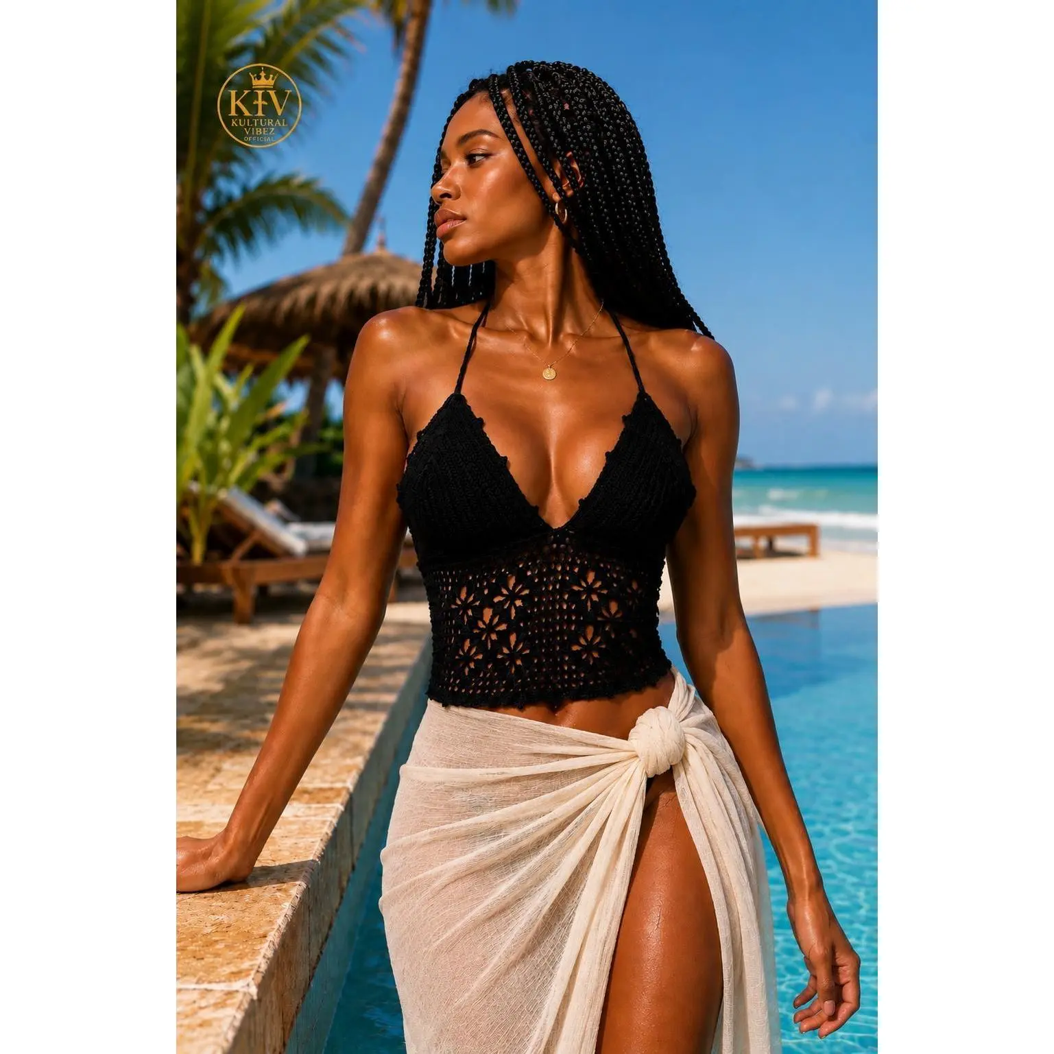 Knitted Crochet Halter Top | Handmade Beach Cover-Up | Adjustable Tie Boho Style