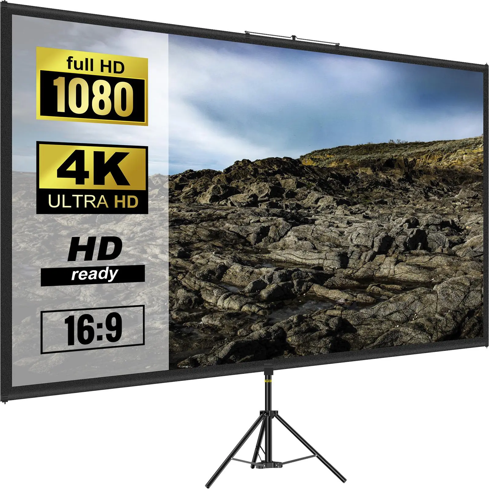 【SummerFinds】VEVOR Tripod Projector Screen with Stand 110inch 16:9 4K HD Projection Screen Stand Wrinkle-Free Height Adjustable Portable Screen for Projector Indoor & Outdoor for Movie,  Home Cinema, Gaming