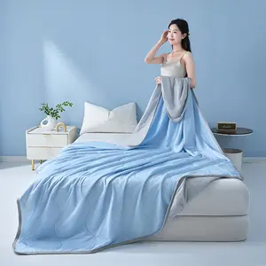 2026 new solid color simple wave grid ice cream cool silk summer blanket machine washable single air conditioner quilt