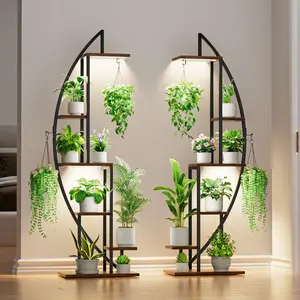 2 Pcs Plant Stand Indoor with Grow Lights, 6 Tiered Tall Plant Shelf, 63" Metal Plant Stand for Indoor Plants Multiple, Half-Moon Plant Rack Display Shelf, Plant Holder for Living Room, Patio