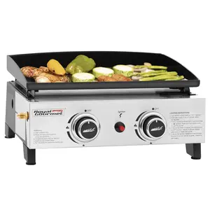 Royal Gourmet Portable 17-Inch 2-Burner Tabletop Gas Griddle Grill, 17,000 BTU, Outdoor Cooking While Camping , Black & Silver