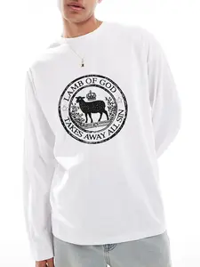 Men's Regular Fit Barbour International Print Long Sleeve Tee, Casual Comfy T-shirt for Spring & Fall, Men's Top for Daily Wear