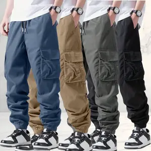 Men's Black Multi-Pocket Workwear Jogger Pants, Street Style, Multi-Pocket Design + Jogger Fit + Drawstring Adjustment, Versatile & Personalized, Suitable for Men's Everyday Outings or Commutes cuffed Elastic Drawstring Casual Pants Beige Menswear
