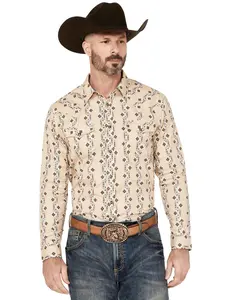 Cody James Men's Floral Striped Print Long Sleeve Snap Western Shirt - Cjsu23w41-Tan