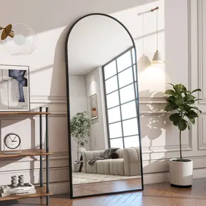 Arched 71"x30" Full Length Mirror, Aluminum Frame, Wall Hanging or Leaning Arched-Top Full Body Mirror with Stand for Bedroom, Dressing Room Decor
