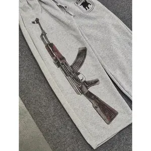 Retro Street Hip-Hop Loose Long Pants with Double Waistband, Faux Two-Piece Design, Trendy Printed Casual Sports Sweatpants