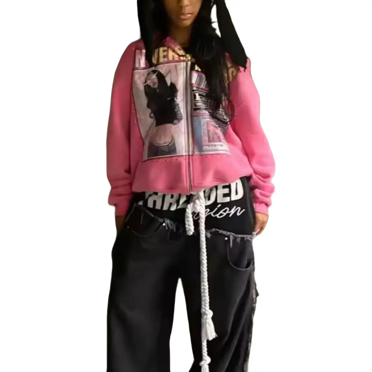 Retro Fashion Printed Pattern Hoodie Y2k Gothic Street Clothing Men Women Loose Casual Sportswear K Pop Clothes Pink Color Long Sleeve Graphic Design Womenswear Fit