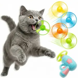 Cat Interactive Fetch Toy Set, Flying Disc Launcher Gun, Cat Track Toy for Training Hunting Chasing Interactive Cat Toys for Bored Indoor, Cute Kitten Kitty Toys, Flying Propellers For Dog and Puppy Pet Supplies, Cat Stuff Outdoorfun