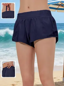 Women's Sporty Shorts Anti-Slip Three-Quarter Yoga Pants Fake Two-Piece Running Fitness Shorts Comfortable Breathable Wear Sports Yoga Shorts