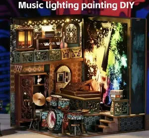 Hamaileon Book Nook Kit for Adults and Teens DIY 3D Wooden Puzzle Bookend Miniature Dollhouse Kit Bookshelf Decor Concert Edition Handmade Three-Dimensional Wooden Puzzle House building brick