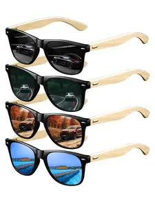 4pcs The latest trendy bamboo frame vintage square sunglasses, suitable for both men and women, available in multiple colors. Equipped with UV400 protective lenses, suitable for various occasions, luxury brand designer sunglasses.