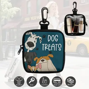 Dog Training Snack Bag with Zipper Closure, Portable Polyester Pet Treat Pouch, Outdoor Activities and Walks, Colorful Design, Transparent Side