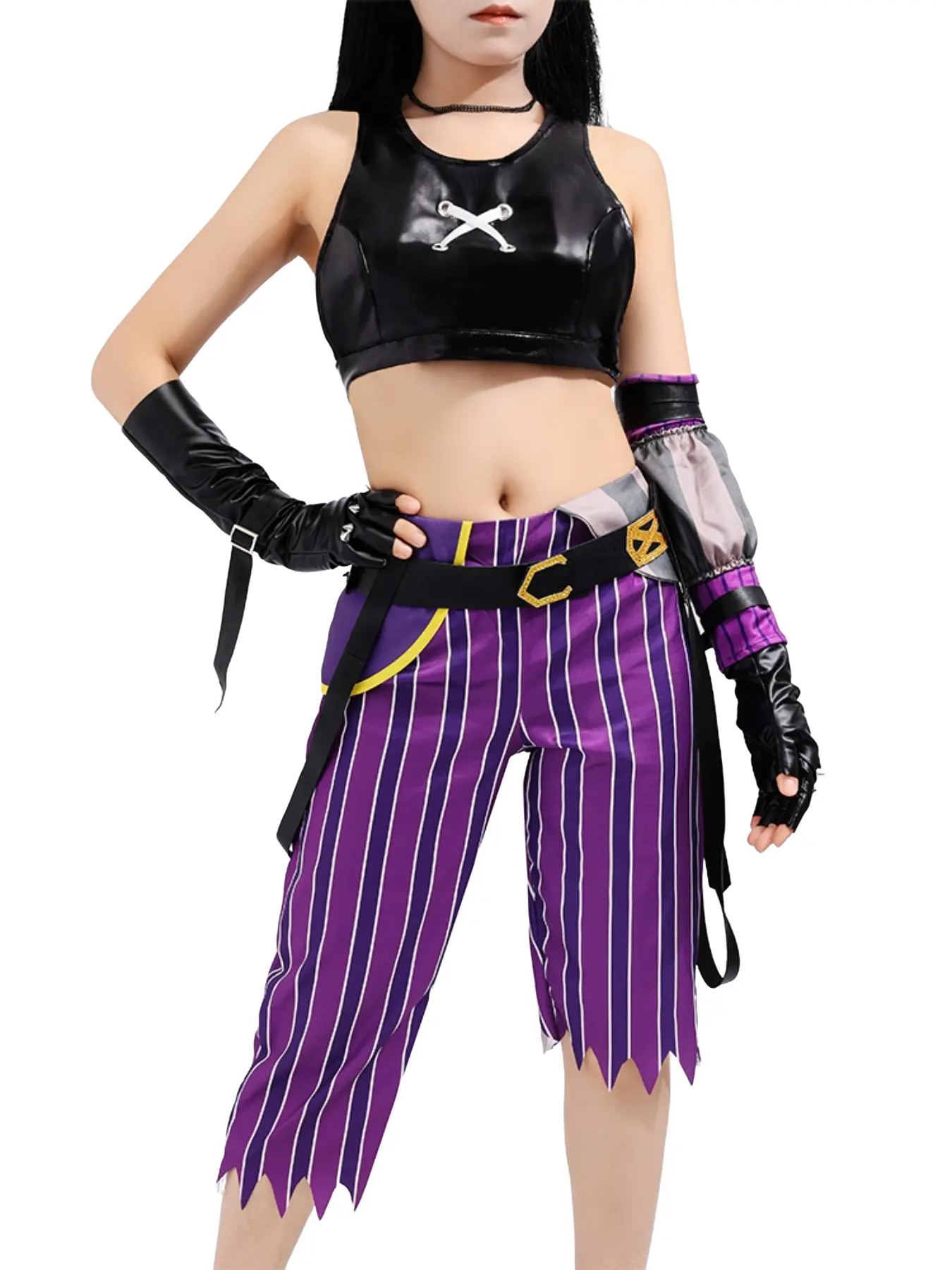 Anime Lol Arcane Cosplay Role-Playing Costume for Women, Crit Loli Jinx Set, Perfect for Halloween Carnival, Party Cosplay, Geometric Pattern, Striped, All Seasons