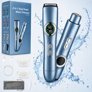 Bikini Trimmer for Women, Electric Shaver and Razor Rechargeable 2-in-1 Body and Facial Epilator, Dual Heads for Painless Trimming of Pubic Hair, Face, Underarms and Legs, Christmas Gift New Year Gift Shaving Grooming
