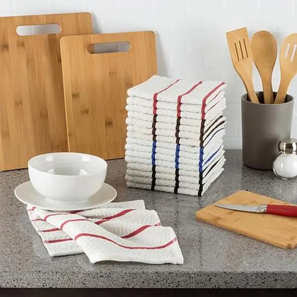 Hastings Home Cotton Dish Cloths, White with Colored Stripes 16-Pack