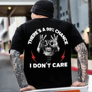 THERE'S A 99% CHANCE I DON'T CARE Skull With OK Print Men's T-Shirt, Top Menswear, Cotton Tee Shirt Casual Streetwear